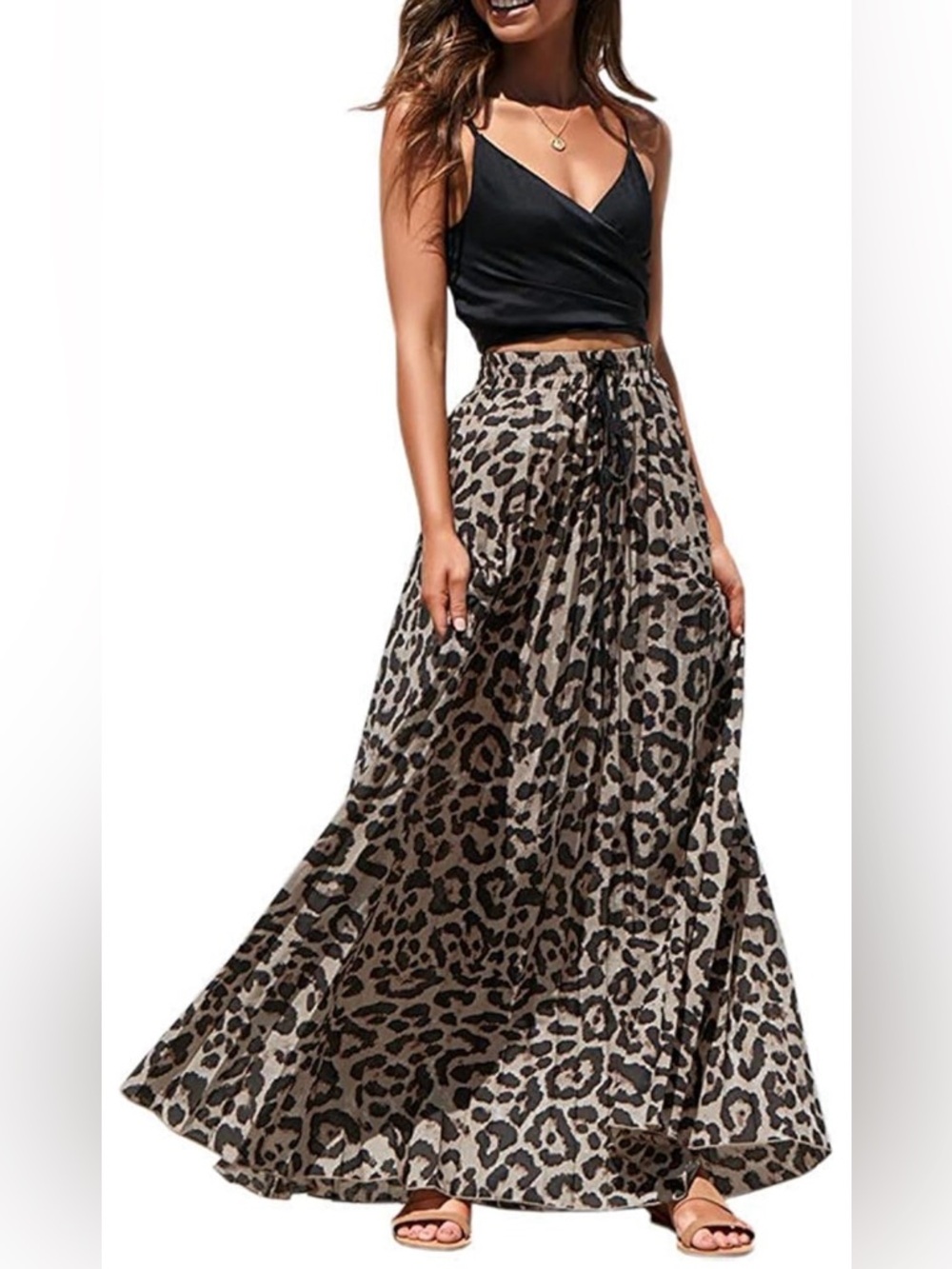 Leopard Print Maxi Skirt - Beige and Black